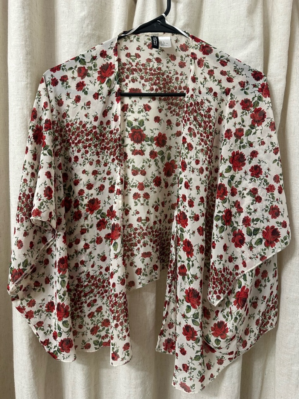 H&M Divided Cream Kimono with Red Rose Print
